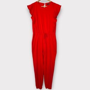 Strut & Bolt Red Jumpsuit with Crew‎ Neckline and Tapered Pants